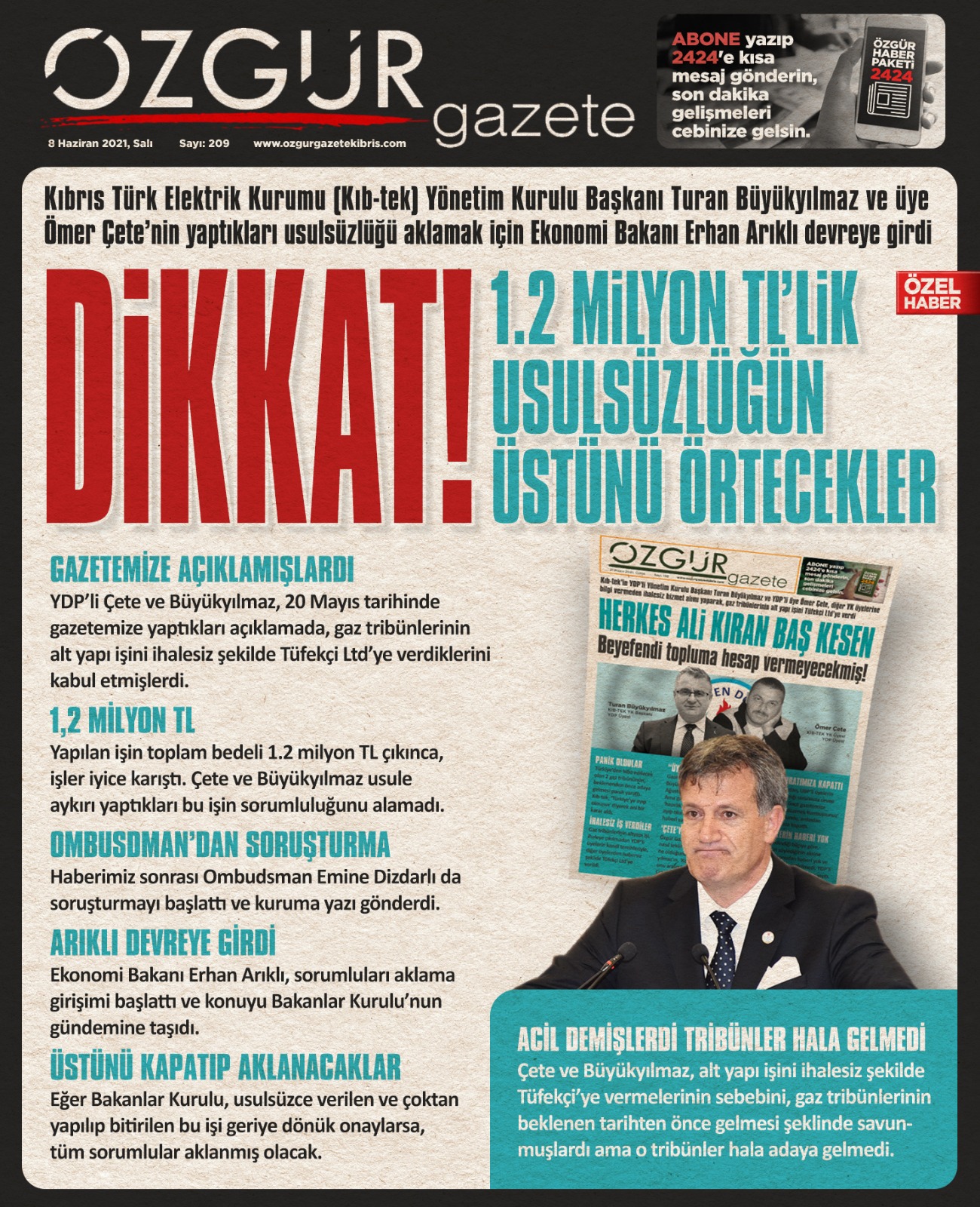 ozgur_gazete_kibris_manset_kib_tek_erhan_arikli