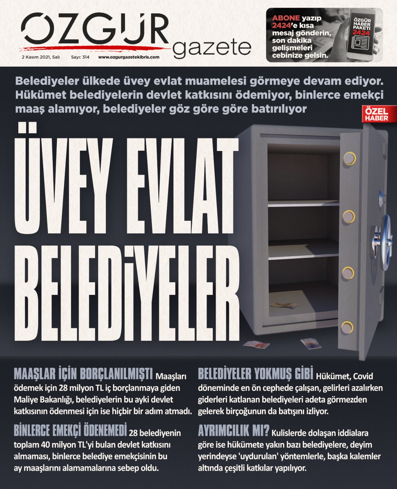 ozgur_gazete_kibris_manset_belediyeler_