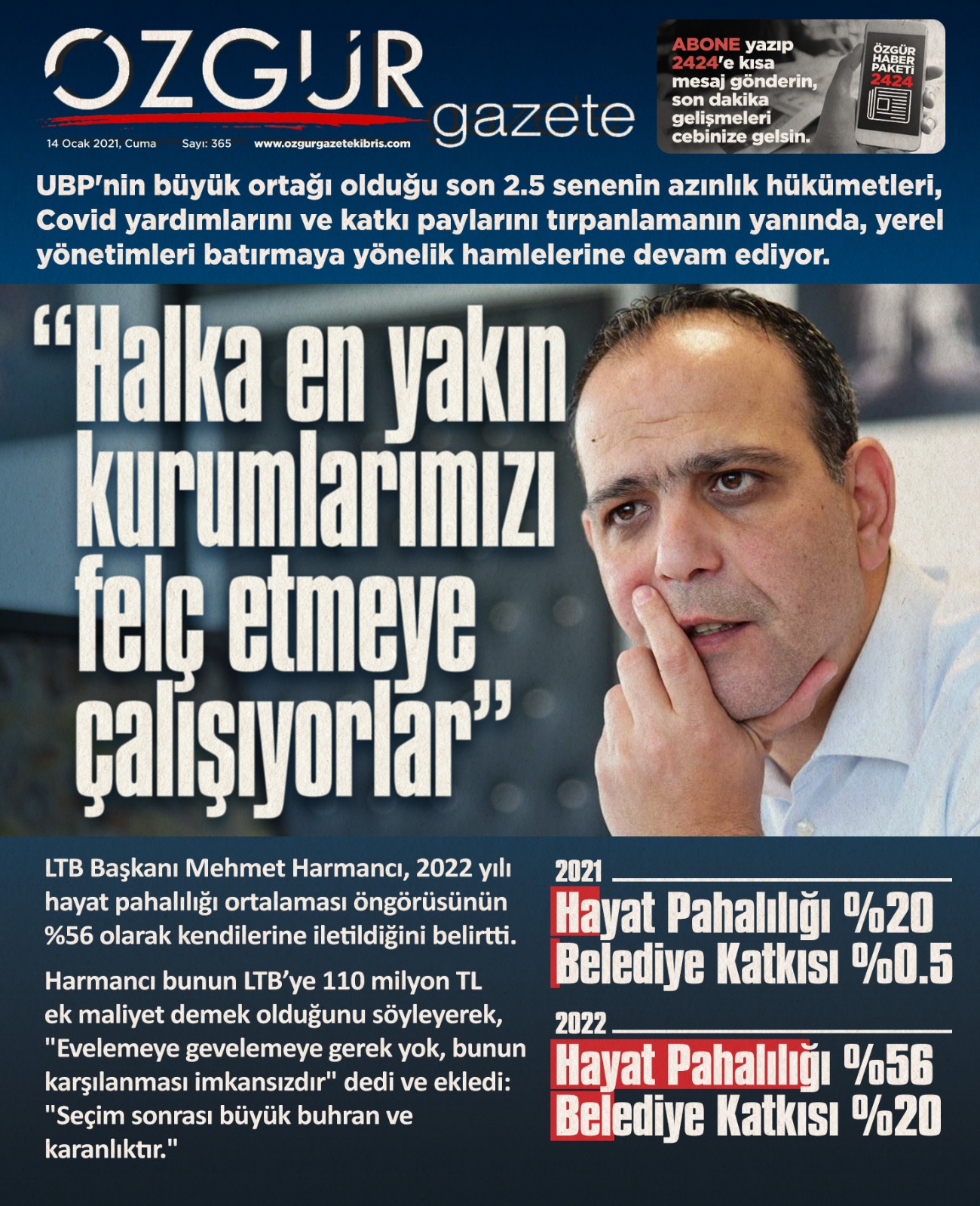 ozgur_gazete_kibris_harmanci_ltb_belediyeler_katki_payi