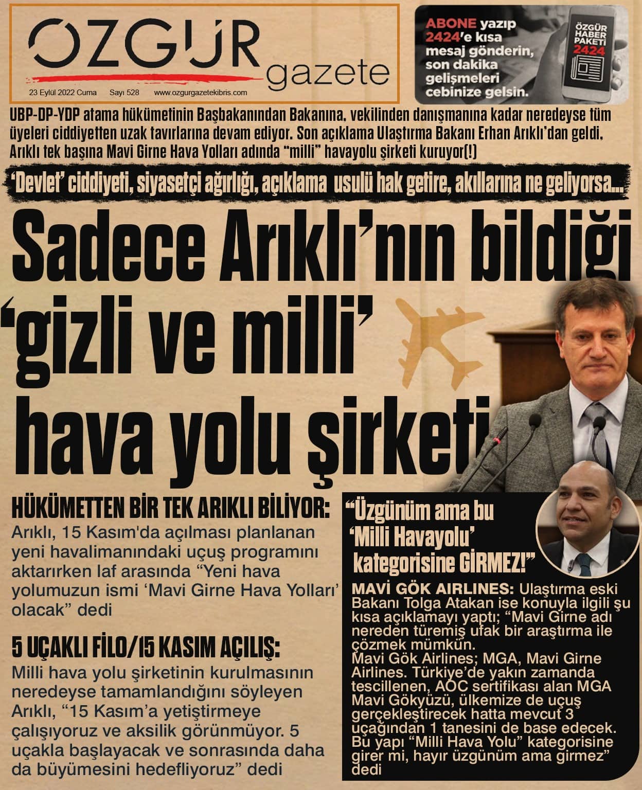 SADECE ARIKLI'NIN BİLDİĞİ 'GİZLİ VE MİLLİ' HAVA YOLU ŞİRKETİ - Özgür Gazete  Kıbrıs