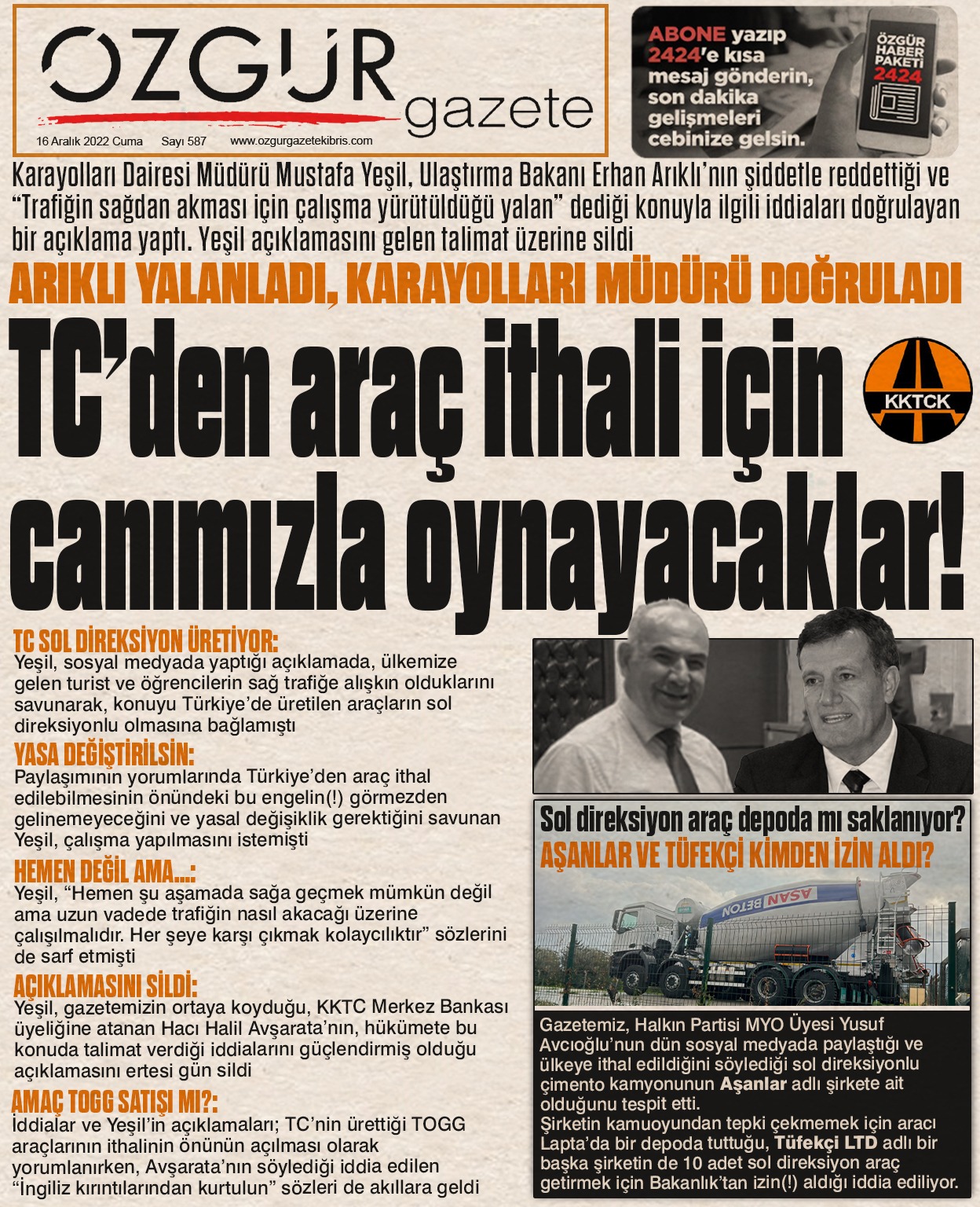 ozgur_gazete_kibris_sol_direksiyon_sol_trafik_karayollari_dairesi_erhan_arikli